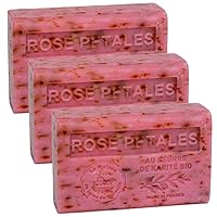 Savon de Marseille - French Soap made with Organic Shea Butter - Rose Petals Fragrance - Suitable for All Skin Types - 125 Gram Bars - Set of 3
