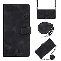 XYX Wallet Case for Motorola G54, Solid Color Skin PU Leather Protective Flip Cover with Adjustable Crossbody Lanyard for Moto G54, Black