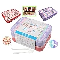 Bento Box Lunch Boxes for Girls | Toddler Snack Containers for Pre-School Day-Care Kids BPA Free | 4 Divider Compartments, Cute Pink Flower Purple Unicorn 2 pack