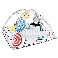 LADIDA Stage Based Play Gym for Multi Sensory Sight Touch & Hearing Development, Activity Gym with Large 33'' Play Mat Designed for Newborns to Toddler with Tummy Time Pillow, Infant Mirror, STEM Toys
