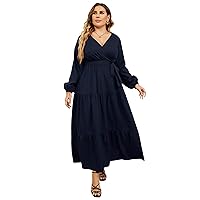 KOJOOIN womens Plus Size V Neck Wrap Maxi Dress High Waist Ruffle Summer Casual Dress With Belt