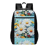 Summer Floral Daisies Flower Print Simple Sports Backpack, Unisex Lightweight Casual Backpack, 17 Inches