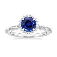 10K 14K 18K Gold Diamond Blue Sapphire Engagement Rings for Women,Created Sapphire Rings With Diamonds Gift for Wife (I2-I3 Clarity)