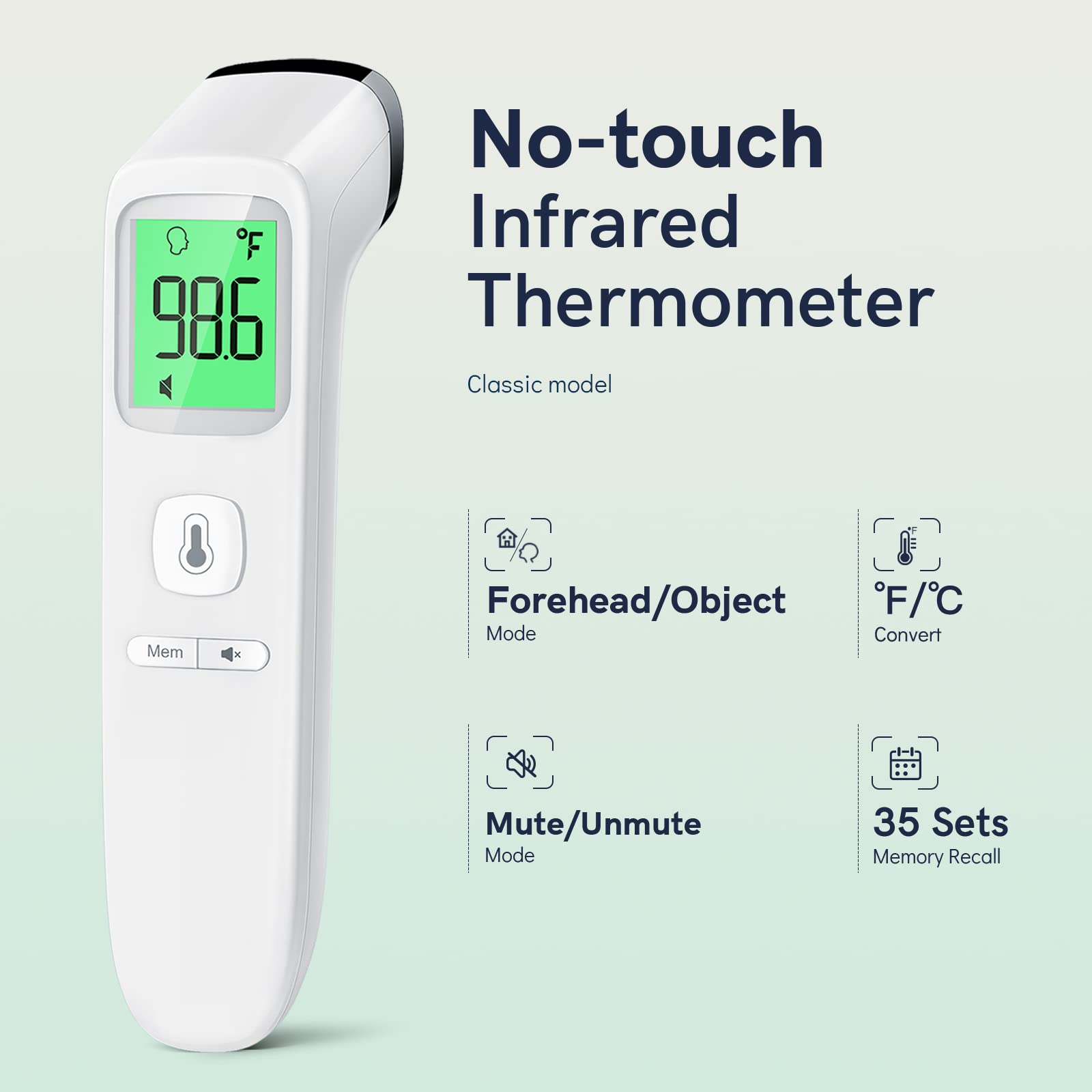 No-Touch Thermometer for Adults and Kids - LCD White & LED Black