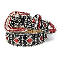 Western Cowgirl Cowboy Rhinestones Belts Strap Diamond Studded Belt for Women Men Pin Buckle Strap Jeans Black Red 48 inch