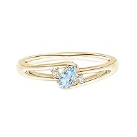 1.00 Cts Aquamarine Gemstone 9K Gold Split Shank Solitaire Stackable Ring