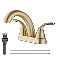 Centerset 4”Bathroom Sink Faucet Brushed Gold Deck Mount Double Handles Vanity Faucet Mixer Tap with Pop up Drain and Water Supply Hoses