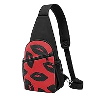 Sling Bag Crossbody for Women Fanny Pack Red and Black Lips Chest Bag Daypack for Hiking Travel Waist Bag
