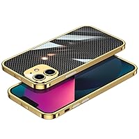 Stainless Steel Metal Phone Case for iPhone 14 13 12 11 Pro Max 14Plus Carbon Fiber Rear Cover Phone Frame Accessories,Gold,for iPhone 12Pro Max