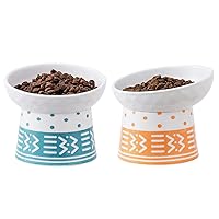 OMAYKEY Ceramic Raised Cat Bowls, Tilted Elevated Cat Food and Water Bowls Set, Porcelain Stress Free Pet Feeder Dish for Cats and Small Dogs, Dishwasher and Microwave Safe, Set of 2