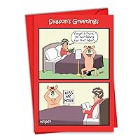 NobleWorks - Hilarious Merry Christmas Greeting Card with Envelope (4.63 x 6.75 Inch) - Winter Snowmen Stationery Card for Men, Women - Kiss Nose Mistletoe 5715