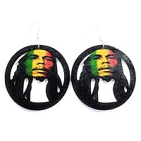 Rasta Reggae Lover Jamaican Music Singer Round Circle Fish Hook Dangle Earrings