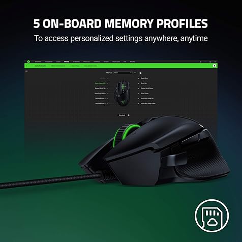 Basilisk v2 Wired Gaming Mouse: 20K DPI Optical Sensor, Fastest Gaming Mouse Switch, Chroma RGB Lighting, 11 Programmable Buttons, Classic Black