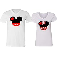 Couple Matching Outfit Mickey & Minnie Heads V-Neck Shirt Set for Men and Women