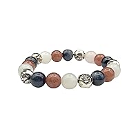 Natural Moonstone & Blue Tiger's Eye And Strawberry Quartz With Nepali Beads Beaded Stretchable Bracelet