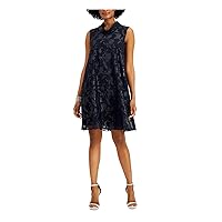 Connected Apparel Womens Cowlneck Jacquard Cocktail and Party Dress Navy 6