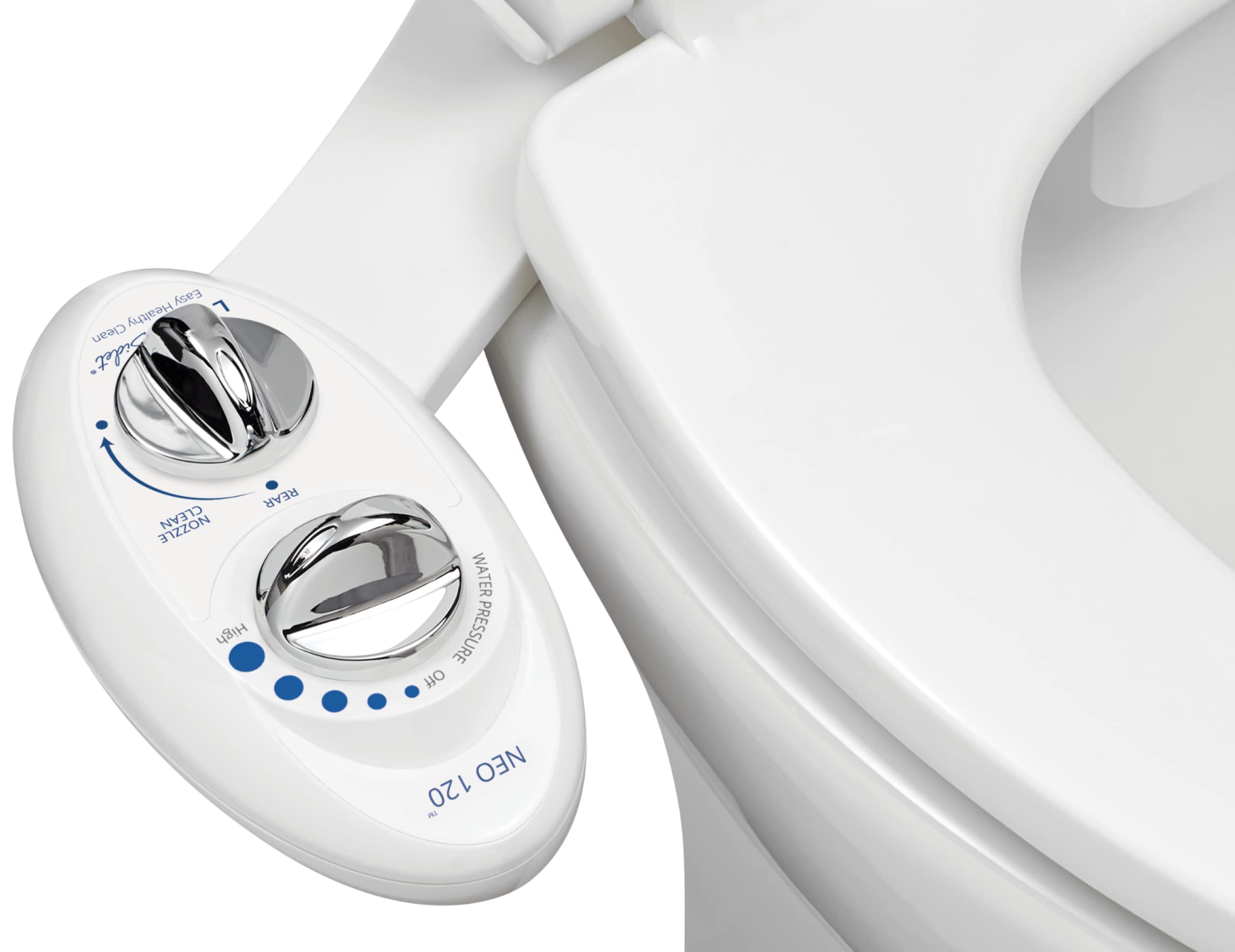 LUXE Bidet NEO 120 - Self-Cleaning Nozzle, Fresh Water Non-Electric Bidet Attachment for Toilet Seat, Adjustable Water Pressure, Rear Wash (White), 17 x 10 x 3 inches