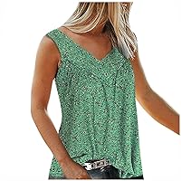 Womens Plus Size Tank Tops Summer T Shirts Floral Printed Tshirt V Neck Sleeveless Casual Loose Tunic Oversized Blouses