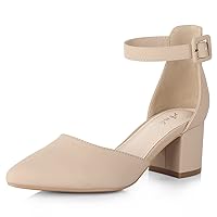 Ankis Closed Toe Heels for Women -Black Nude Gold Silver Pointed Toe Heels Low Block Chunky Women Pumps with Ankle Strap -2.25 Inch