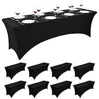 8 Pack Black Spandex Table Covers 8ft Stretch Fitted Table Cover Stretchable Tablecloth for 8 Foot Rectangle Folding Tables Washable and Wrinkle Resistant Table Clothes for Events Wedding
