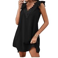Guipure Lace Panel Butterfly Sleeve Tunic Dress