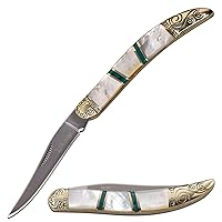 Elk Ridge - Outdoors Manual Folding Toothpick Knife - Stainless Steel Blade, Mother of Pearl Handle with Stone Inlay - Gentleman's Knife, EDC, Camping, hunting, Survival - ER-952MPC