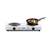 Geepas 2000W Double Hot Plate for Flexible & Precise Table Top Cooking – 2 Ring Hobs with Cast Iron Heating Plates – Portable Electric Hob for Home, Camping & Caravan Cooking – 2 Years Warranty