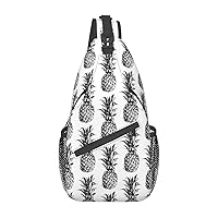 Tropical Theme Pineapple Fruit Pattern Printed Canvas Sling Bag Crossbody Backpack, Hiking Daypack Chest Bag For Women Men