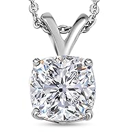 2.15 Carat Full White VVS1 Cushion Cut Moissanite Pendant And Necklace With Chain For Women, Solitaire Propose Day Present For Her in Solid 18K White Gold and 925 Sterling Silver