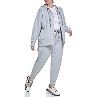 DKNY Women's Plus Size Cozy Comfy Terry Zip Hoodie Pullover Sweater, Pearl Gray Heather, 3X