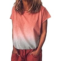 Women's Loose Fit Short Sleeve Tunic Tops Crewneck Tie Dye T Shirts Summer Fashion Casual Comfy Plus Size T-Shirt