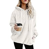 EFOFEI Womens Long Sleeves Fluffy Fleece Pullover Zip Up Hooded Sweatshirt Hoodie with Pockets