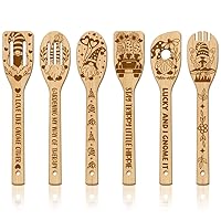 GLOBLELAND 6Pcs Gnome Bamboo Cooking Utensils Wooden Engraved Cooking Spoons Set Carving Kitchen Bamboo Spatula Set Wood Cooking Spoon for Kitchen House Warming Gift