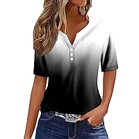 Womens Tops Dressy Casual 2024 Short Sleeve V Neck Button Trendy Fashion Business Loose Summer Comfy Tshirts