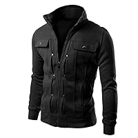 Men'S Fashion Casual Loose Stand Collar Button Decorated Sweatshirt Jacket