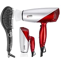Hair Straightener Brush & 1875W Travel Hair Dryer，Dual Voltage Compact Hair Dryer with Folding Handle，Ceramic Ionic Straightening Iron Comb Anti-Scald