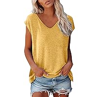 Women's Cap Sleeve Summer Tops Casual Vacation Tank Top Workout Crewneck Loose Fitting T Shirts