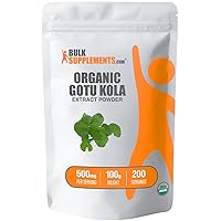 BULKSUPPLEMENTS.COM Organic Gotu Kola Extract Powder - from Centella Asiatica Herb, Gotu Kola Powder - Herbal Supplement, Gluten Free, 500mg per Serving, 100g (3.5 oz) (Pack of 1)