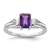 925 Sterling Silver Polished Prong set Open back Diamond and Amethyst Ring Measures 2mm Wide Jewelry for Women - Ring Size Options: 7 8