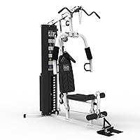 Marcy Stack Weight Multifunctional Home Gym Workout Station with Pulley, Arm, and Leg Developer for Full Body Strength Training Fitness, White