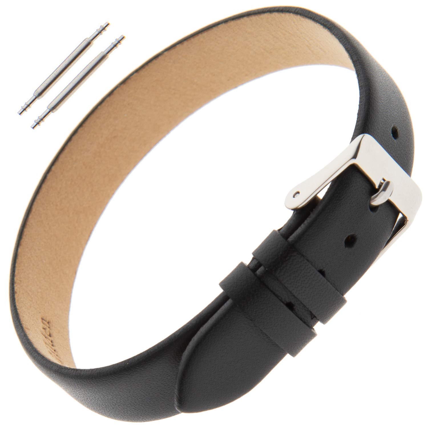 Gilden Ladies 8-12mm Classic Calfskin Black One-Piece Leather Watch Band Charm Bracelet F601