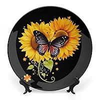 Sunflower Butterfly Bone China Decorative Plate Ceramic Dinner Plates Decorative Plate Crafts for Women Men 8inch
