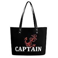 Nautical Anchor Captains-1 Women's Handbag PU Leather Tote Bag Purses Top Handle Shoulder Bags for Work Travel Business Shopping Casual