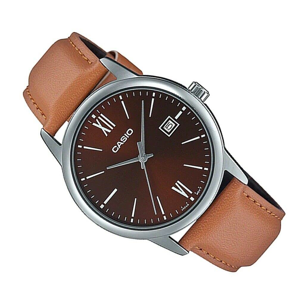 Casio MTP-V002L-5B3 Men's Dress Brown Leather Band Brown Dial Date Watch