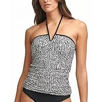 Calvin Klein Women's Black Printed V-Wire Removable Cups Stretch UV Protection Tie Halter Tankini Swimsuit Top XS