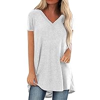 Plus Size Tops for Women Summer Trendy V Neck Short Sleeve Tunic Shirts Dressy Casual Pleated Loose Fit Blouses S-2XL