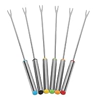 Fondue Sticks, 6pcs Stainless Steel Fondue Forks with Heat Resistant Handle for Roast Meat Chocolate Dessert Cheese Marshmallows