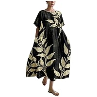 Long Casual Dresses for Women 2024 Flowers Graphic Boho A-line Beach Summer Plus Size Short Sleeve Maxi Dress