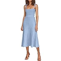 ARTFREE Womens Ribbed Knit Summer Maxi Dresses Tie Straps Square Neck Party Long Dress