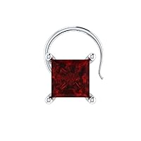 Sterling Silver 0.25 Ct Princess Cut Red Garnet Solitaire Nose Piercing Stud Pin Ring